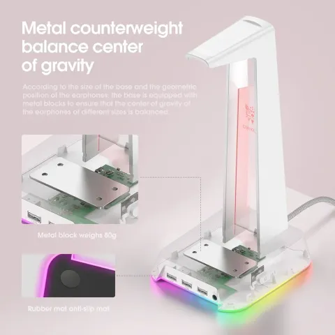 پایه هدست + هاب USB اونیکوما ONIKUMA STAND + USB UHB RGB ST2 WHITE - تصویر ۳